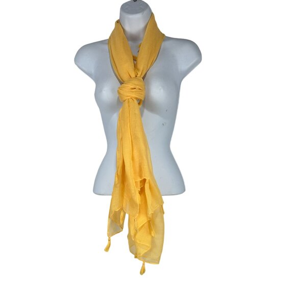 Women's Lightweight Wide Scarf with Tassels Yellow - Picture 4 of 4
